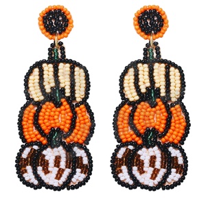 Halloween Tiered Beaded Earrings for Women Patriotic <b>Memorial</b> Day Orange White Blue Colour Fabric Material - Product Image 1