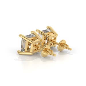 Boucles d'oreilles solitaires en diamant taille princesse cultivé en laboratoire, en or jaune 10k, 14k, 18k, classiques à quatre griffes, minimalistes - Product Image 3