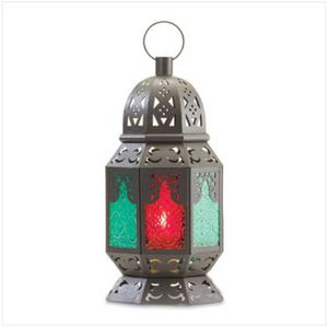 Farol de Vidrio y Metal Multicolor con Acabado Negro para Decoración de Iluminación en el Hogar, Bodas y Navidad, Faroles de Piso en Oferta - Product Image 1