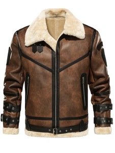 Chaqueta de Motociclista de Cuero Shearling Color Café Oscuro para Hombre, Impermeable, Transpirable, Resistente al Viento, Ecológica, Teñida con Tintes Ecológicos - Product Image 4