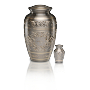 Urna funeraria de latón macizo grabada a mano de alta calidad para cenizas humanas, juego de urnas funerarias clásicas en negro y dorado, fabricante mayorista. - Product Image 3