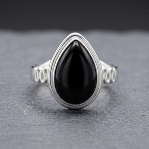 10x14mm Pear Shape Black Onyx Gemstone 925 Sterling <b>Silver</b> Men <b>Ring</b> Jewelry Bezel Setting Minimalist Style Unisex Everyday Wear - Product Image 1