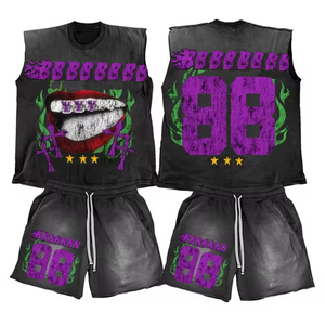 Fabrication OEM - Ensembles de shorts pour hommes avec impressions personnalisées - T-shirt d'été pour hommes - Lavage à l'acide - 100% coton - Personnalisation complète - Product Image 3