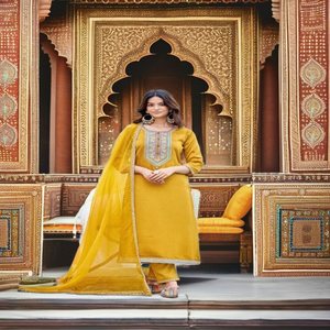 Chifón de viscosa de colección Premium con trabajo manual Kurti Pant y Dupatta Fabricante y proveedor de Surat - Product Image 1