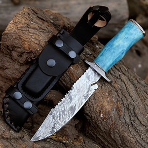 UA Supplies High Quality Hand Forged Damascus Steel Fixed Blade Hunting <b>Knife</b> Dyed <b>Bone</b> <b>Handle</b> Drop Point Straight Edge DIY OEM - Product Image 1