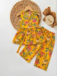 Ensemble Kurta et Pantalon Peplum Ethnique Traditionnel Moutarde pour Bébé Fille, en Coton, Séchage Rapide, Longueur Genou, Coupe Classique, Multi-Occasions - Product Image 4