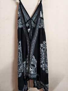 Silk Blend <b>Boho</b> <b>Dress</b> | Black & White Mandala Print Asymmetrical Hem | Formal <b>Summer</b> Wear Maxi <b>Dress</b> For Women - Product Image 3