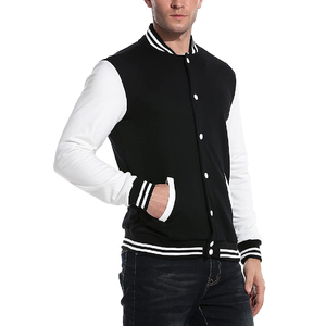 Veste universitaire noire et blanche pour homme, col rabattu, manches classiques, fermeture boutonnée, couleur unie, vêtement décontracté pour l'automne - Product Image 6