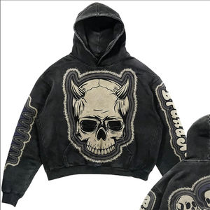 Sudaderas con Capucha de Algodón Lavado al Ácido, Personalizadas, de Alta Calidad, Cortas, de Gran Gramaje, Estilo Vintage, con Bordado Desgastado - Product Image 1