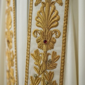 Gold Floral Embroidered Trim <b>Beaded</b> Sequin Decorative Braid Nonwoven Felt Orthodox Rectangle Shape for Church Garment Patches - Product Image 4