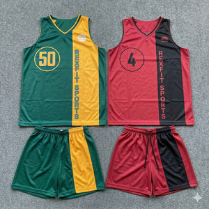 REXFIT SPORTS Custom Basketball Jersey Shorts Set Sublimated V-Neck Breathable Mesh Unisex Adult Team Wear - Product Image 1