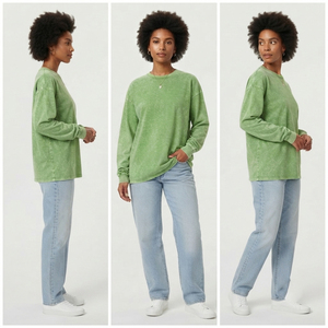 Camiseta de manga larga vintage para mujer, de algodón, con lavado a la piedra y ácido, corte holgado, estilo casual urbano, oversize, para verano - Product Image 6