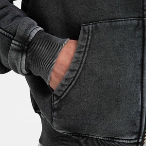 Sudadera con capucha de punto oversize para hombre, estilo High Street, negra con efecto lavado ácido, forro polar teñido, con cremallera, ecológica, estilo urbano. - Product Image 2