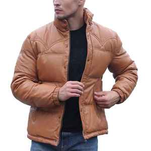 Heavy Leather Puffer <b>Jacket</b> For <b>Men</b> Quilted <b>Warm</b> Outerwear Fashionable Streetwear Comfortable Fit - Product Image 6
