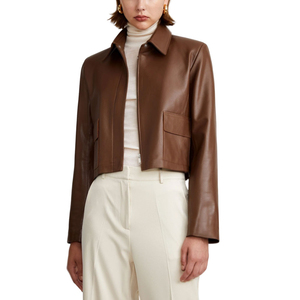 Veste en cuir courte pour femme de bonne qualité, nouveau style, 2 poches latérales personnalisées, vestes en cuir tendance pour femme - Product Image 4