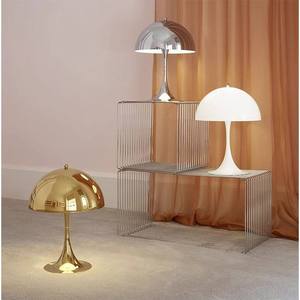Lampe de table moderne en laiton avec abat-jour en métal, lumière blanche chaude pour chambre à coucher, éclairage décoratif E27 LED 3000K - Product Image 2