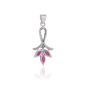 Colgante de Plata de Ley 925 de Alta Calidad con Rubí Natural Corte Marquesa y Diamantes Redondos, Motivo Floral, Joyería Fina para Chicas - Product Image 6
