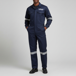 Combinaison de travail réfléchissante marine pour homme, manches longues, en coton, uniforme de mécanicien avec plusieurs poches, design durable - Product Image 4