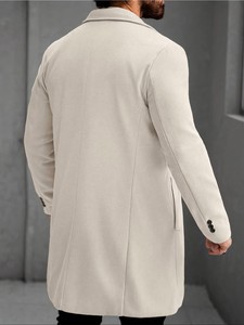 Manteau long en laine pour homme, col à revers, simple boutonnage, coupe ajustée, beige clair, réversible laine/polyester, épais et chaud pour l'hiver - Product Image 5