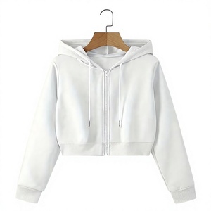 Women's White Regular Eco-Friendly Fleece Zipper Sweatshirt Solid Color Long Sleeve Casual Winter Wear - Product Image 1