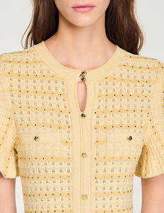 Abito Lungo in Maglia Testurizzata Effetto Scintillante Francese 2026 da Donna con <span class=keywords><strong>Maniche</strong></span> Corte a Volant e Bottoni Decorativi, <span class=keywords><strong>Vestito</strong></span> Formale da Sera Maxi - Product Image 5