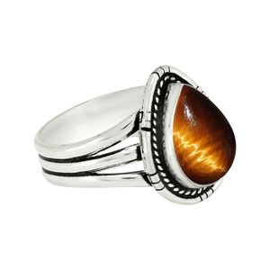 Bague Gourik pour femme en argent sterling 925 avec œil de tigre, style bohème sud-ouest, sertie d'une pierre précieuse en forme de goutte, monture vintage, pour usage quotidien - Product Image 3