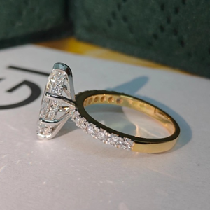 Bague de fiançailles et de mariage en or jaune 14 carats avec diamant de laboratoire taille marquise de 3,20 carats, cadeau de fête, bijoux - Product Image 5