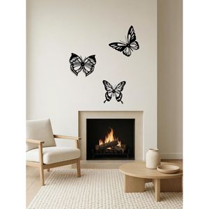 CIFbuy Eleganti decorazioni murali in metallo a 3 pezzi, con disegni di libellule nere, colibrì e farfalle, delicati decori da parete in metallo. - Product Image 4