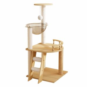 41.3\" Modern <b>Cat</b> Tower with Sisal Covered <b>Scratching</b> Posts Wood Indoor <b>Cat</b> <b>Tree</b> with Top Perch Comfortable <b>Cat</b> Conccerpt - Product Image 2