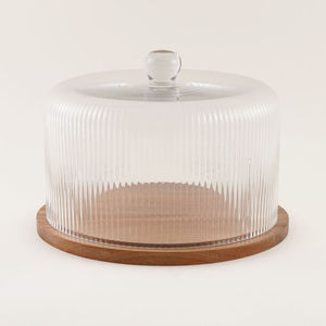 Glass <b>Cake</b> Dome with Wooden Base Cylindrical Disposable Oven Safe <b>Cake</b> Platter Cover - Product Image 1