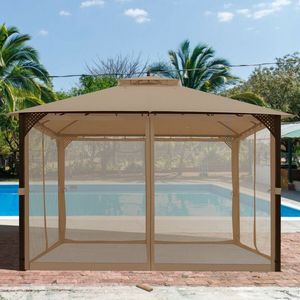 Gazebo da Esterno 12 x 10 Piedi con Doppio Tetto e Zanzariera, Tettoia e Pergola Durevoli per Ombreggiatura e Privacy - Product Image 3