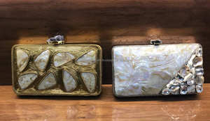 Pochette en laiton de créateur faite à la main en nacre naturelle sac de soirée artisanat de luxe motif pierre au prix de gros - Product Image 2