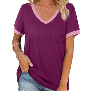 Camisetas de Diseño Exclusivo para Mujer Tallas Grandes, de Alta Calidad, Cómodas, de Algodón Orgánico Tejido, Anti-Pilling, Lisas, Teñidas, Casuales, de Verano - Product Image 3