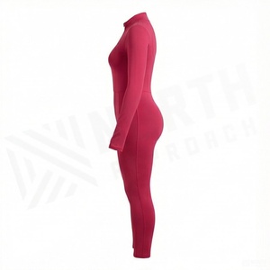 Mono de manga larga con cremallera para mujer, mono de color liso, de longitud completa, con cuello alto, ropa deportiva - Product Image 3