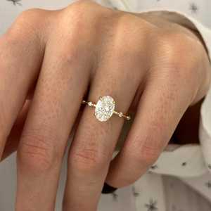 1.5 Carat Oval Lab Grown Diamond <b>Ring</b> , 1.5 CT Oval Diamond <b>Thin</b> Engagement <b>Ring</b> , Nature Inspired 14k Gold , IGI Certified - Product Image 6