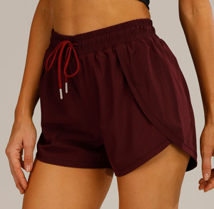 Shorts noirs pour femmes avec cordon de serrage, taille mi-haute, avec poches, coupe sportive, style classique, en polyester tricoté, tissu à séchage rapide, vêtements de sport - Product Image 5