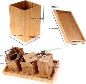 Ensemble de trois accessoires de bain en bambou écologiques pour la maison, plateau en bois naturel, distributeur de lotion, porte-savon, porte-brosse à dents - Product Image 4