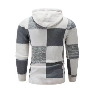 Pull tricoté à capuche pour homme 100 % coton écologique coupe classique automne décontracté manches longues anti-boulochage longueur standard blanc - Product Image 5
