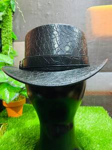 Sombrero Vaquero de Cuero Negro con Grabado de Cocodrilo, Estilo Fedora Occidental para Adultos - Product Image 3
