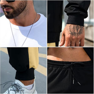 Ensemble de survêtement tricoté color block pour homme, col rond, décontracté, respirant, 100 % coton, pantalon de jogging et pull pour le printemps - Product Image 4