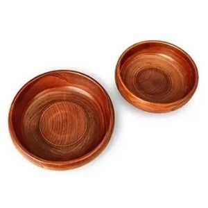 Natural Bamboo Wood Pedestal Bowl Footed Fruit Salad Serving Stand Eco Friendly Modern Design <b>Camping</b> Use Smooth Wooden Basin - Product Image 3
