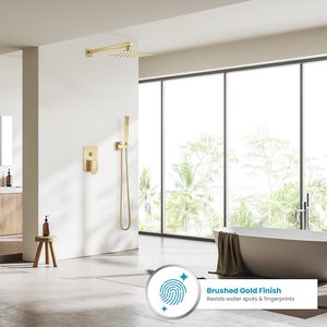 Brushed Gold Wall Mounted <strong>Shower</strong> Faucet Set, 10" Rainfall <strong>Head</strong> &amp; Hand <strong>Shower</strong>, Customizable, Fast Delivery Wholesale Supply - Product Image 3