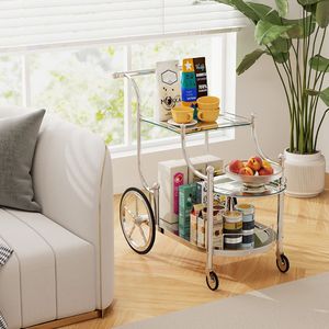 Carrito de Servicio para Bar en Casa con Ruedas y Estantes con Espejo, Solución de Almacenamiento de 3 Niveles - Product Image 1