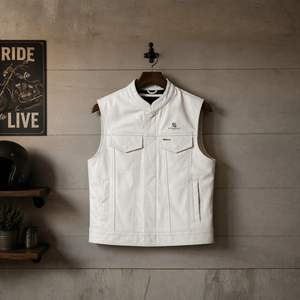 Gilet en cuir pour hommes, vente en gros, personnalisable OEM ODM, veste sans manches de motard, vêtement d'extérieur décontracté de qualité supérieure - Product Image 3
