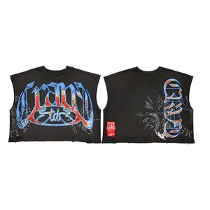 T-shirt court sans manches pour homme, noir, coupe oversize, streetwear, imprimé graphique, col rond, jersey en coton - Product Image 1