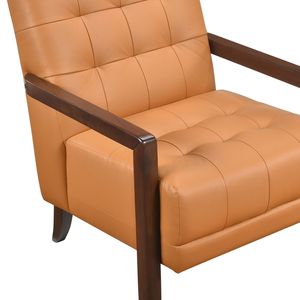 Poltrona Moderna in Pelle Arancione con Dettagli Trapuntati e Finitura in Legno di Noce per Soggiorno - Product Image 4