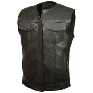 Gilet en cuir pour homme, veste sans manches pour motard, cuir véritable, patchs personnalisés, vente en gros OEM, usine - Product Image 1