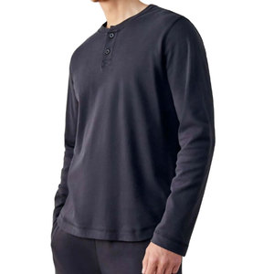 Camiseta Henley de Manga Corta para Hombre, Color Azul Marino Sólido, Corte Regular Informal, Cuello Redondo, 100% Algodón, Ecológica y Transpirable - Product Image 4