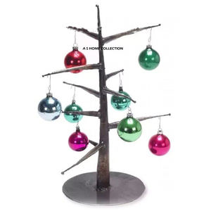 Support de présentation de Noël en métal aluminium de qualité supérieure, en forme d'arbre, finition marron, éclairage LED, pour décorations suspendues - Product Image 1