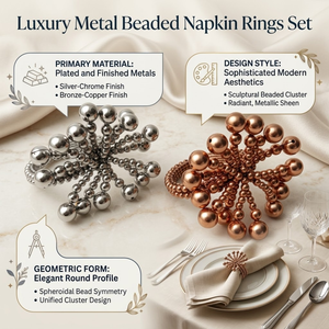 Juego de Servilleteros de Metal con Cuentas de Lujo |   Porta Cubiertos Decorativo de Hierro y Cristal |   Anillos Decorativos para Mesa de Comedor para Fiestas de Boda - Product Image 5